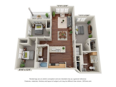 Crossroad Commons_3 Bedroom A_3D Floor Plan at Crossroad Commons, Manor, TX 78653